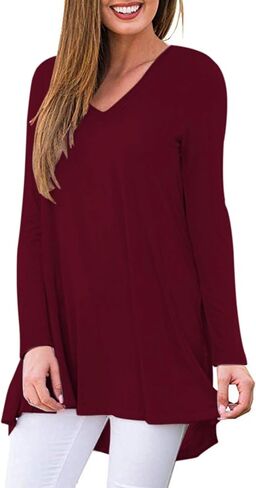 WNEEDU Women's Fall Long Sleeve Tunic Tops for Leggings V-Neck Casual T-Shirt in Saudi Arabia