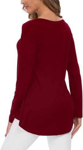 WNEEDU Women's Fall Long Sleeve Tunic Tops for Leggings V-Neck Casual T-Shirt in Saudi Arabia