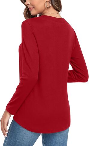 Aodemo Womens Fall Henley Tops Notch V Neck Tunic Button Up Shirt Long Sleeve Loose Blouse Winter Dressy Sweatshirt in Saudi Arabia
