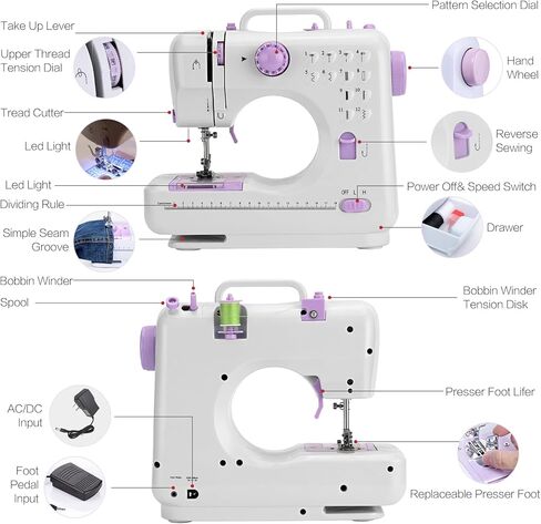 yookee home Sewing Machine for Beginners Compact Sewing Machine with Accessories Kit Easy to Use Portable Sewing Machine for Adults and Kids, Home, Travel, Clothing Repair and Sewing Crafts in Kuwait