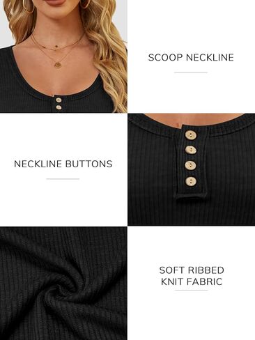 ATHMILE Women's Long Sleeve Shirts Casual Fall Henley Top Button Down Blouses Basic Ribbed Knit T Shirts 2024 in Kuwait