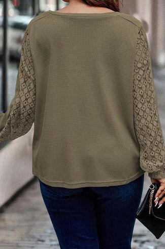 Eytino Womens Plus Size Tops Lace Long Sleeve Waffle T Shirts Casual Crewneck Tunic Tops(1X-5X) in Kuwait