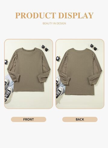 Eytino Womens Plus Size Tops Lace Long Sleeve Waffle T Shirts Casual Crewneck Tunic Tops(1X-5X) in Kuwait