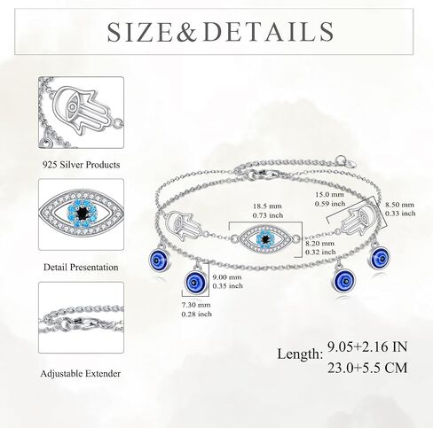Evil Eye Anklet Sterling Silver Evil Eye and Hamsa Layered Anklet Bracelet Good Luck Protection Anklet Jewelry for Women in Saudi Arabia
