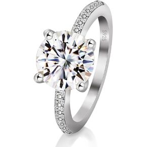 Moissanite Engagement Rings for Women, 925 Sterling Silver with 18K White Gold Plated Half Eternity Jewelry, 1CT D Color VVS1 Clarity Diamond Anniversary Wedding, Promise Rings for Her, Size 5-9