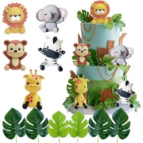 Jungle Animal Cake Topper Safari Animal Set Lion Giraffe Elephant Monkey Zebra for Wild Animals Birthday Baby Shower Party Favors Decorations Supplies