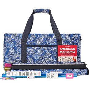 ZGME American Mahjong Set,166 Premium White Tiles with Soft Bag and Accessories,4 All-in-One Mahjong Racks with Pushers,Complete Western Mah Jongg,Mah-Jongg,Ma Jong Set