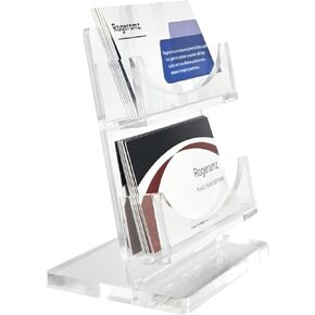 Acrylic Business Card Holder 2-Tier for Desk - Office & Exhibition Clear Business Card Display Stand, Business Card Organizer with 2 Slots, Holds Up to 130 Cards