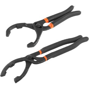 GLARKS 2Pcs 10" and 12" Long Handle Grip Oil Filter Pliers Set Adjustable Angle Hand Oil Filter Wrench for Auto Motorcycle and Trucks Use