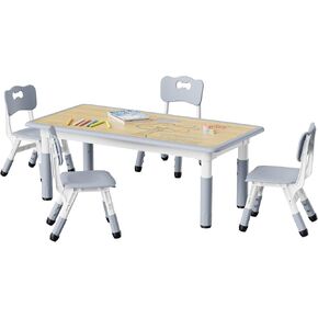 Brelley Height Adjustable Toddler Table and 4 Chairs Set, Beige | Table Supports 300 lbs, Graffiti Desktop, Non-Slip Legs, Classroom/Daycare/Home, Children Multi-Activity Table for Ages 3-8 in Kuwait