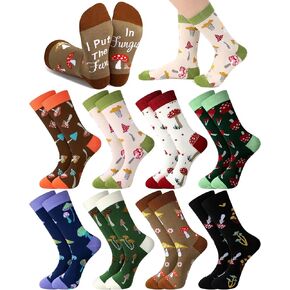8 Pairs Funny Mushroom Socks Novelty Mushroom Lovers Gifts Mushroom Crew Socks Christmas Gifts for Women Men