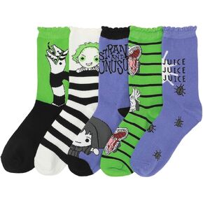 Bioworld Beetlejuice Chibi Character Art Women’s 5-Pair Casual Crew Socks
