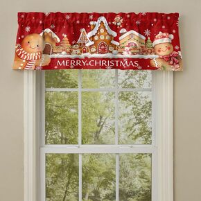 Christmas Valance for Windows Rod Pocket Short Curtains Gingerbread Man Merry Christmas Kitchen Valances Window Treatments for Bedroom, Bathroom, Living Room, 1 Panel, 52 x 18 inch