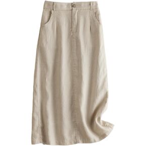 IDEALSANXUN Womens Cotton Linen Skirts Spring Summer A Line Midi Skirt with Pockets