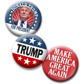 3-Pack 1.5 Inch Buttons - Donald Trump 2024 Campaign - Lapel Pins Assorted Designs 3862