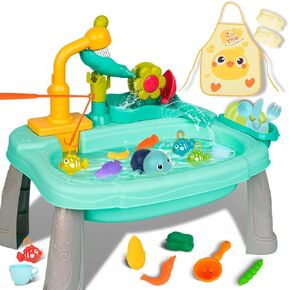 Kids Play Sink with Running Water,Mini Water Table for Toddlers 1-3, Upgraded Faucet and Play Dishes,Children Electric Dishwasher Playing Toy,Kitchen Sensory Toy Sets for Girls and Boys