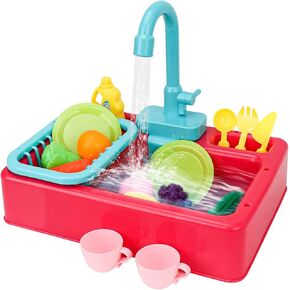 Kids Play Sink with Running Water - Toddler Sink Toy Set - Kids Toddler Sink with Upgraded Faucet, Automatic Water Cycle System - Baby Pretend Play Kitchen Sink Toy Dishwashing