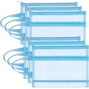 6 Pack Mesh Zipper Pouch Bags, Double Layer Nylon Pouch with Handle for Office Travel Organization (Multicolor, A4)