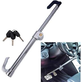 Vechkom Steering Wheel Brake Pedal Lock Anti Theft Clutch Lock Retractable Double Hook Double Protection for Car Truck SUV Van Security with 3 Keys