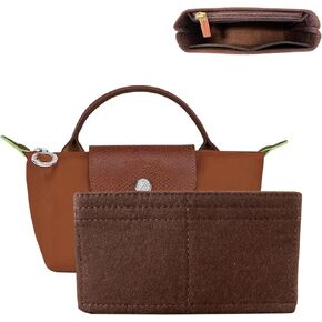 Bag Organizer for Long champ Small Handbags Timid Bag Storage and Organization Inner Pocket Liner Felt-Mini Size (Brown)
