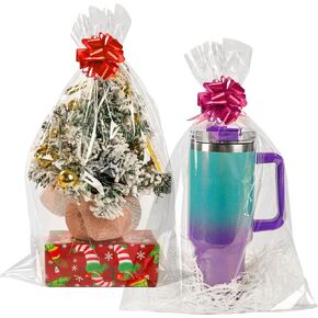 NPLUX 10 Pack Cellophane Gift Bags Large Treat Bags Clear Plastic Gift Bags Cellophane Wrap for Gift Baskets (30×40IN)