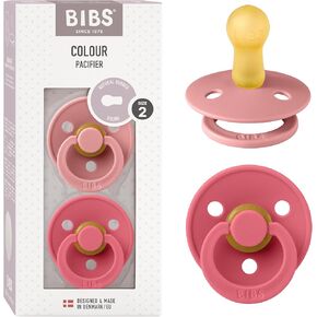 BIBS Pacifiers 6-18 Months | Colour Collection 2-Pack | BPA-Free Round Natural Rubber Nipple | Made in Denmark | Dusty Pink/Cora Color Pacifier