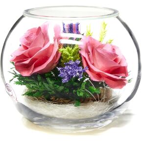 Premium Fresh Cut Preserved Flower Bouquet in a Sealed Glass Vase | Long Lasting Bouquet Orchids and Roses Stays Fresh for 5+ Years | No Water Needed | Unique Gift for Women