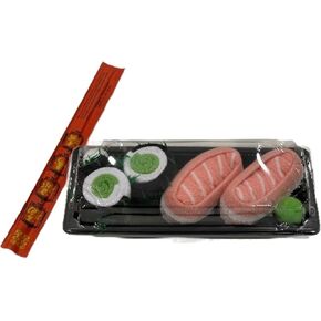 Sushi Socks Box: 2 pairs featuring Salmon Nigiri and Cucumber Maki designs. So cute and comfy! Stretchy, and unisex.