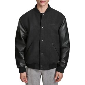 Champion Men's Letterman Varsity Bomber Jacket with Faux Leather Sleeves