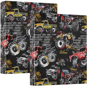 3 Ring Binder 1 Pack Trucks Binder with 2 Pockets Cute Design Three Ring Binder with 1.5 inch Round Ring for School or Office Supplies