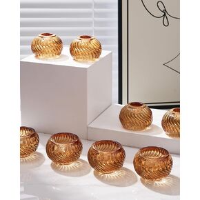 Amber Votive Glass Candle Holders Set of 8, Tealight Candle Holder for Taper Candles and Tea Lights Candles