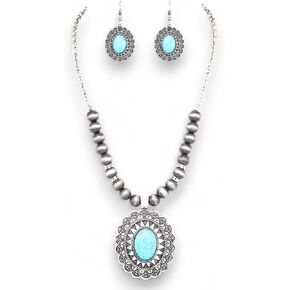 Natural Turquoise Stone Fashion Necklace with Turquoise Heart Pendant and Hematite, Boho Chic Western Jewelry for Women, Perfect with Pearl Earrings, Trendy and Cute in Saudi Arabia