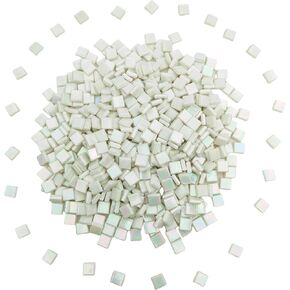 500g/1.1LB Iridescent Ice Jade Glass Mosaic Tiles, 560 Pieces, 2/5 Inch Square Stained Mosaic Tiles for DIY Crafts, Home/Outdoor Mosaic Decoration (Beige-IA87)