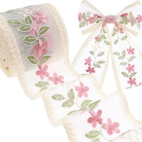 Mesh Lace Trim Ribbon 5 * 2 Yards Yards Embroidery Floral Sewing Lace Trim Mesh Tulle Ribbon for Bridal Wedding Decorations