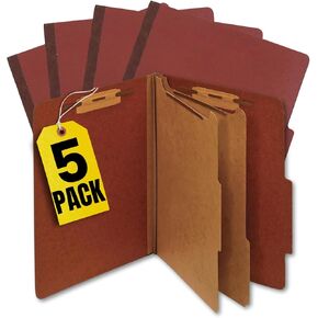 1InTheOffice Classification Folders 2 Dividers Letter Size, Filing Folders, 2 1/2" Expansion, Brick Red, 5 Pack