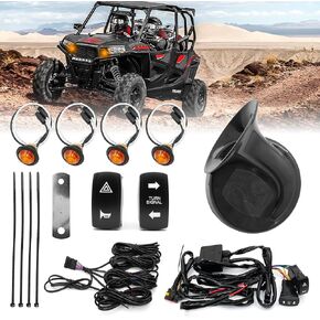 UTV Turn Signal Kit, Universal UTV ATV Street Legal Turn Signal with Rocker Switch, 110DB Horn, Plug and play Design, Universal Blinker Kit for Polaris, Can-AmX3, CFMOTO, Golf Cart, Arctic Cat