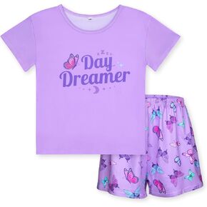 ICOSY Girls Pajamas Set for Kids Pajamas 2 PCS Short Sleeve Top and Shorts for Toddler Girls Clothes Size 8-14