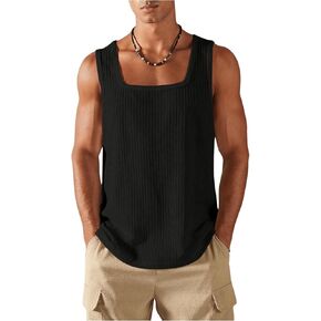 Verdusa Men's Sleeveless Square Neck Waffle Knit Tank Tops Undershirt