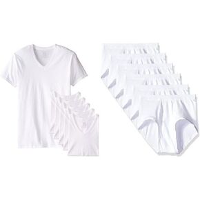 Fuit of the Loom Men's 6 Pack Stay Tucked V-Neck T-Shirt & Premium Brief Bundle
