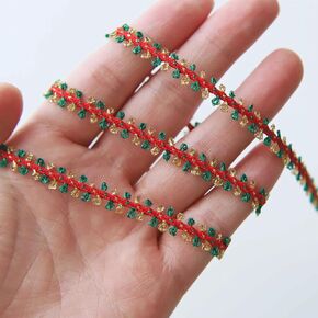 7mm/0.28" Delicate Red, Green and Gold Lace Trim, Perfect for Christmas Handcraft Projects, Sewing Craft Supplies (2 Yards)