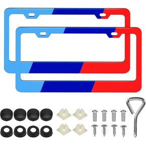 License Plate Frames for M 3 5 7 X1 X3 M3 M5 X1 X5 X6 Series, Universal 3 Color Sports Logo License Plate Cover Holder for All Car Accessories Front and Rear Car Tags