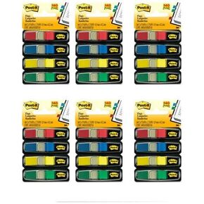 Post-it Flags, Assorted Primary Colors, 1/2", 4-Dispensers/Pk, 6 Pack (683-4)