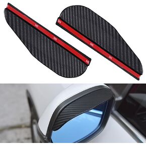 2 PCS Car Exterior Rearview Mirror Rain Eyebrow, 6.8" x 2.2" Carbon Fiber Rain Visor Guard, Reflective Protection Divert Rainwater Decoration for All Seasons, Universal for Car Truck (Black)