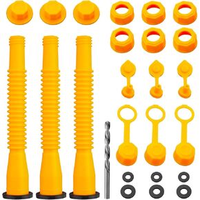 Gas Can Spout Replacement, Gas Can Nozzle, Fit for Most 1/2/5/10 Gas Can, 8.1" Hose Length, Gas Tank Vent Caps, Thick rubber pad, Spout Cover, Base Caps (3 Kit-Yellow)