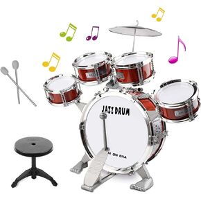 Kids Boys Toy Drum Set for Kids Age 3-5 with 5 Drums & Stool Musical Instruments Toy, Birthday Gifts for 3 4 5 Year Old Boys Girls