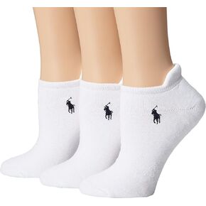 LAUREN by Ralph Lauren Women's Heel Tab Cushion Sole Cotton Ped 3 Pack White Socks 9-11 (US Women's size 4-10.5)