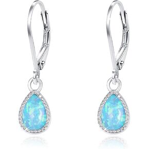 Teardrop Leverback Drop Dangly Earrings, 925 Sterling Silver with Opal, Hypoallegenic for Sensitive Ears, Opal Jewelry Gift for Women Girlfriend Daughter with Gift Box