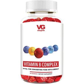 VITA GLOBE VitaGlobe B Complex Gummy - نكهة الفراولة مع فيتامين C والنياسين وB6 وB12 والبيوتين للطاقة وصحة القلب ودعم الدماغ، 120 قطعة (عبوة من قطعتين)
