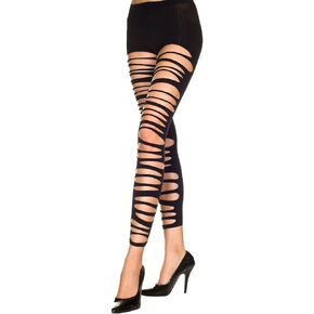 Big Ripped Opaque Spandex Stirrup Leggings - Beige - O/S
