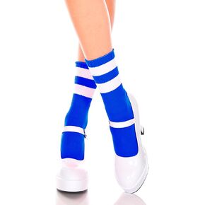 MUSIC LEGS Acrylic Ankle Hi Sock with Striped Top, Royal Blue/White